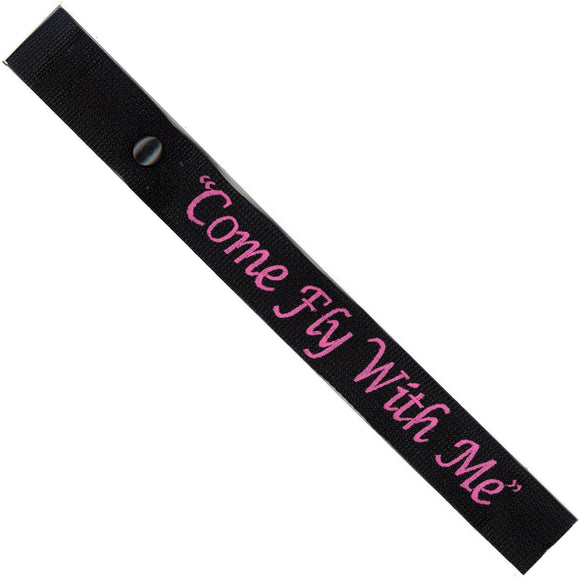Come Fly With Me in Pink on a Black Bag Tag
