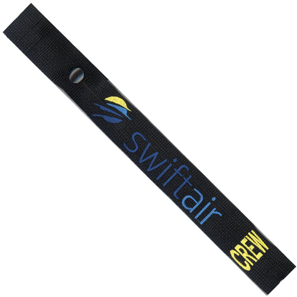 Swift Air  in Blue and Yellow on a Black Crew Tag