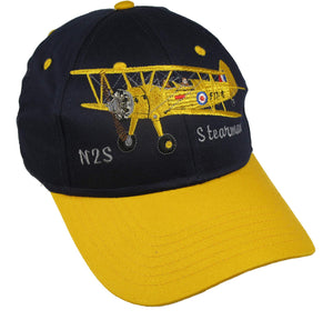 Stearman Airplane - N2S - Canadian Markings on a Navy/Yellow Cap