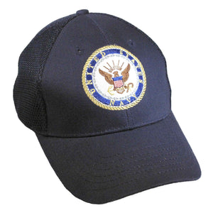 US Navy Emblem on a Navy Mesh Cap