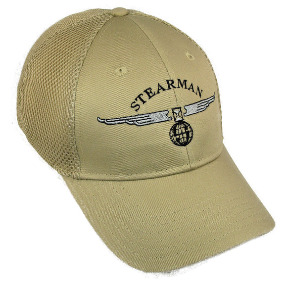 Stearman Logo Globe & Wings on a Khaki Cap