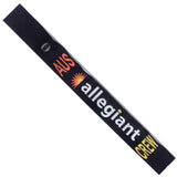 Allegiant Air AUS in White, Orange and Yellow on a Black Crew Tag