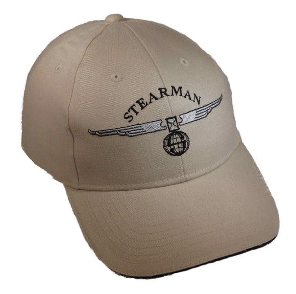 Stearman Logo Globe & Wings on a Khaki/Black Cap