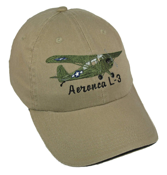 Aeronca L-3 Defender on a Khaki/Black Cap