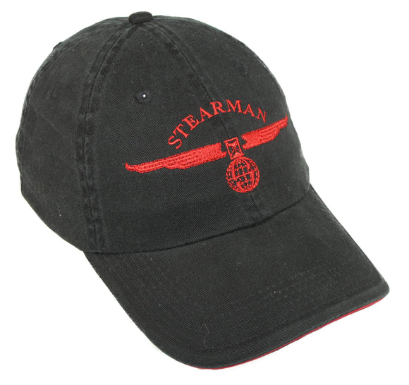 Stearman Logo Globe & Wings on a Black/Red Cap