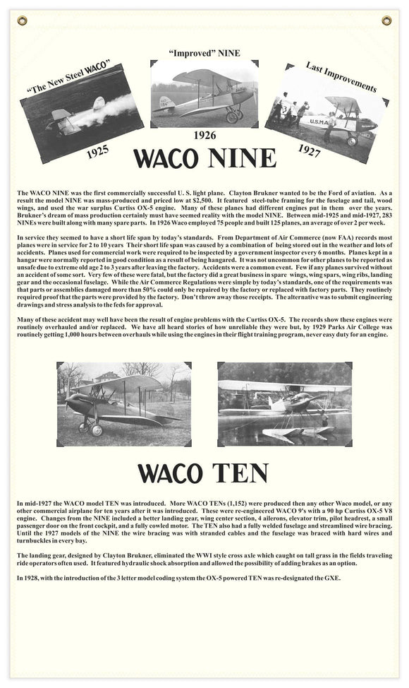 28 in. x 48 in. WACO Aircraft Co. History - Cotton Banner
