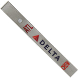 Delta Airlines ATL in Blue, Dk. Red and Lt. Red on a Silver Crew Tag