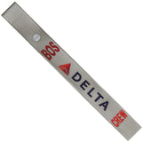 Delta Airlines BOS in Blue, Dk. Red and Lt. Red on a Silver Crew Tag