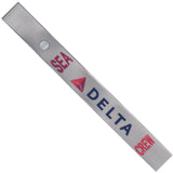 Delta Airlines SEA in Blue, Dk. Red and Lt. Red on a Silver Crew Tag