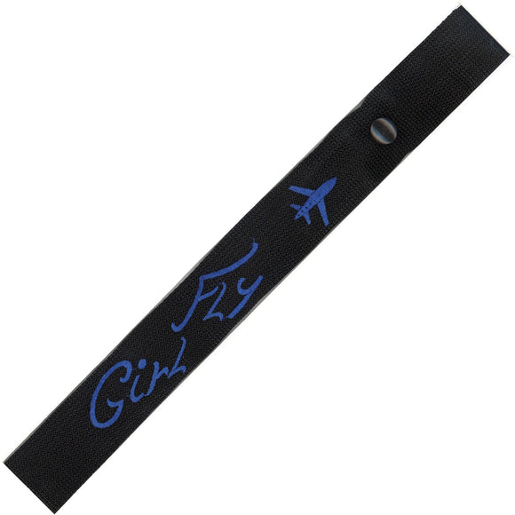 Fly Girl and Airplane in Blue on a Black Bag Tag