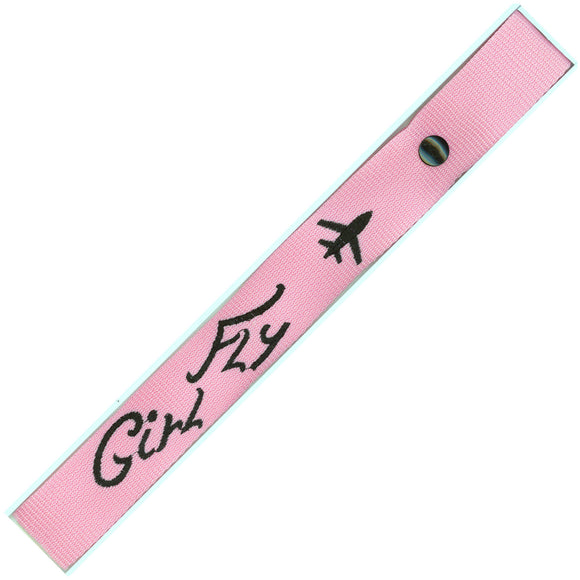 Fly Girl and Airplane in Black on a Pink Bag Tag