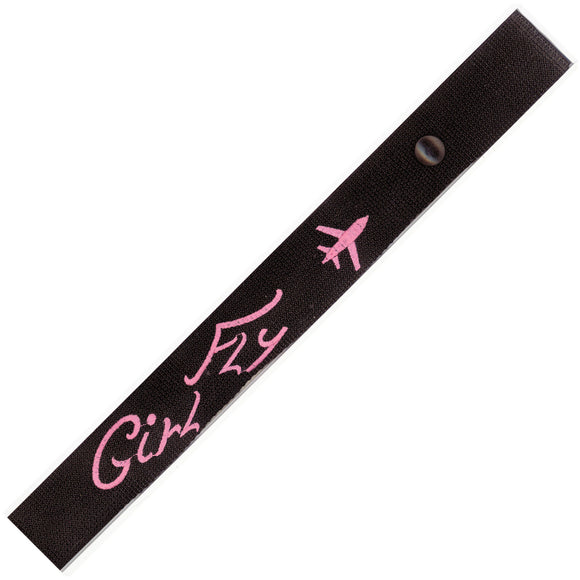 Fly Girl and Airplane in Pink on a Black Bag Tag