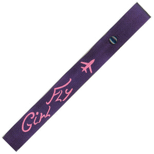 Fly Girl and Airplane in Pink on a Purple Bag Tag