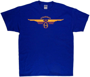 Stearman Wings logo on a Antique Royal Tee Shirt