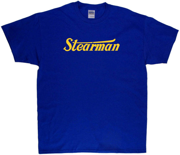 Stearman Stenciled logo on a Antique Royal Tee Shirt