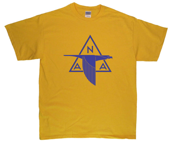 North American logo in Blue on a Gold Tee Shirt