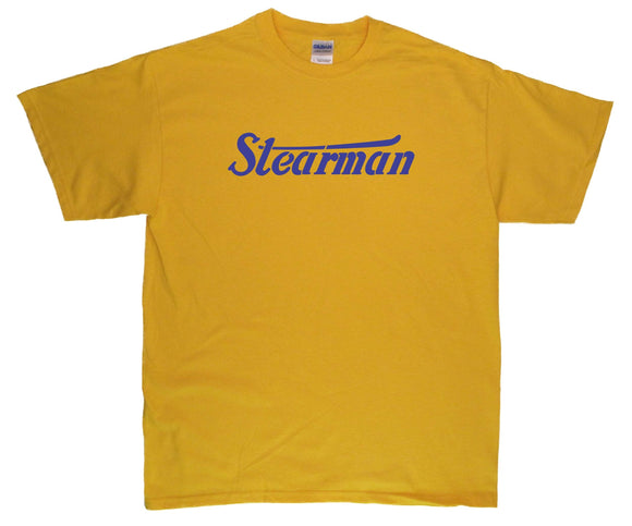 Stearman Stenciled logo on a Gold Tee Shirt