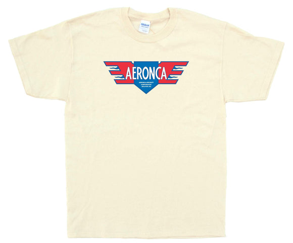 Aeronca Red White and Blue logo on a Natural Tee Shirt