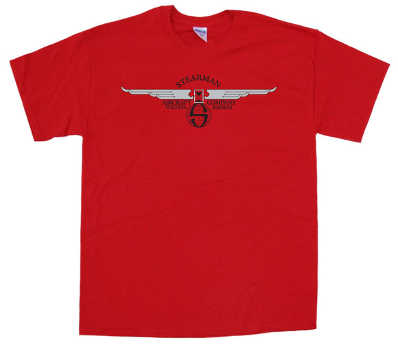 Stearman Wings logo on a Red Tee Shirt