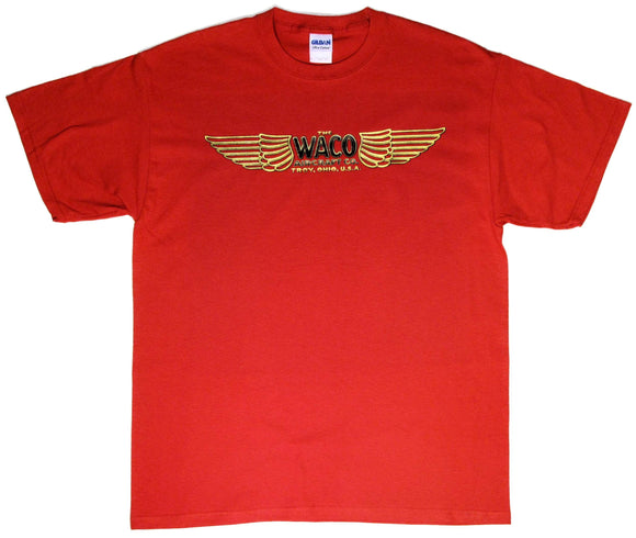 WACO Aircraft logo on a Red Tee Shirt