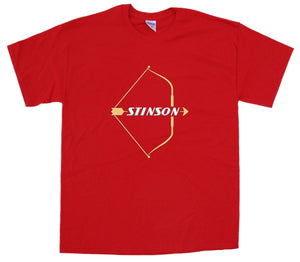 Stinson (post war) logo on a Red Tee Shirt