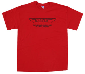 Taylorcraft logo on a Red Tee Shirt