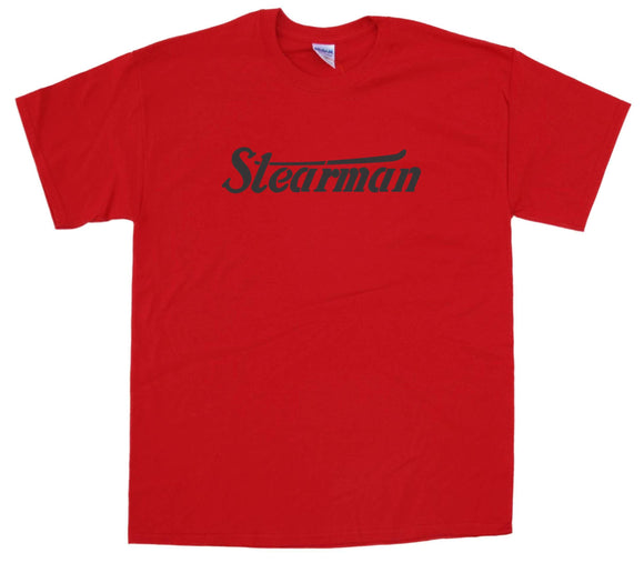 Stearman Stenciled logo on a Red Tee Shirt