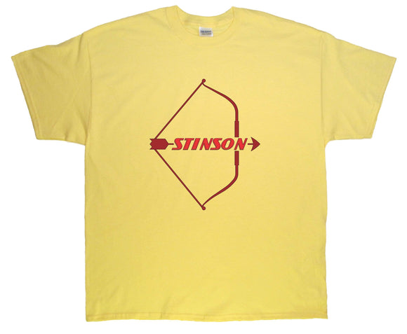 Stinson (post war) logo on a Yellow Haze Tee Shirt
