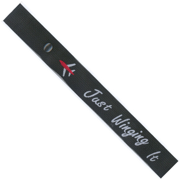 Just Wing It in Red and Silver on a Black Bag Tag