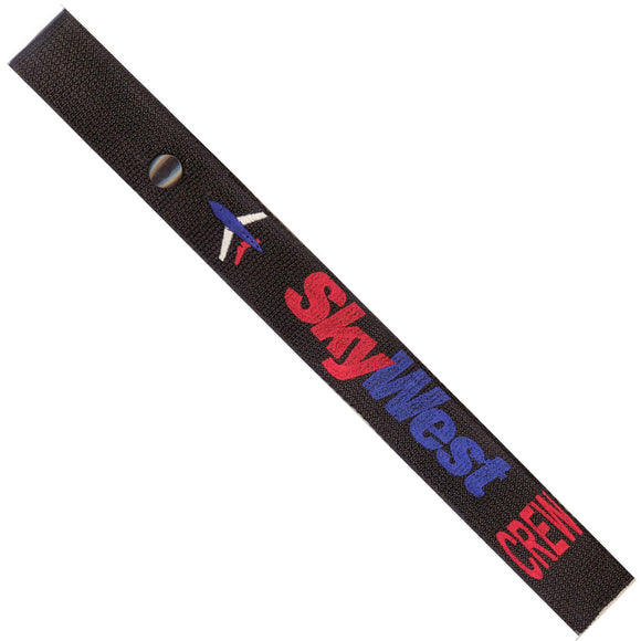 SkyWest Airlines  in Red, Blue and White on a Black Crew Tag