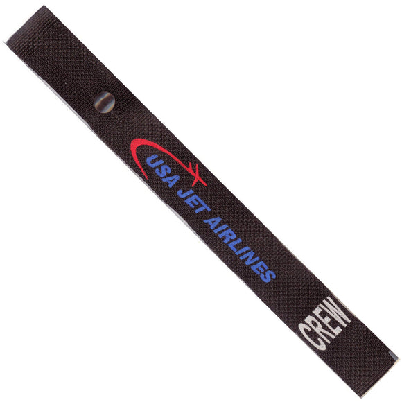 USA Jet Airlines  in Blue, Red and Grey on a Black Crew Tag