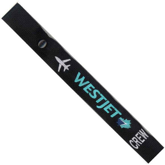 Westjet Airline  in Blue-Green, Blue and White on a Black Crew Tag