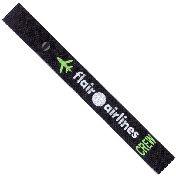 Flair Airlines  - with BASE CODE options in Neon Green and White on a Black Crew Tag
